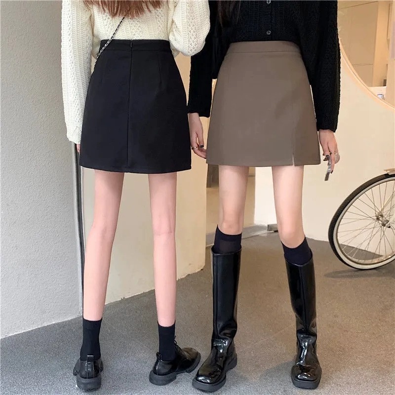 Spring and Autumn High Waist Split Skirt Side Split Draped Hip Skirt A- line Skirt Short Skirt Small Dress