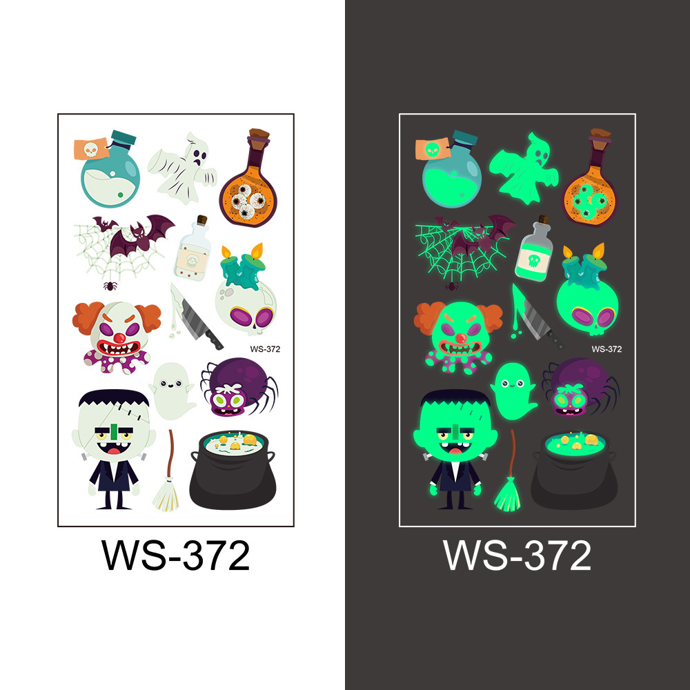 Picture of Cross-Border New Halloween Tattoo Stickers Waterproof and Sweat-Proof Long-Lasting Fluorescent Green Luminous Children's Cartoon Face Tattoo Stickers