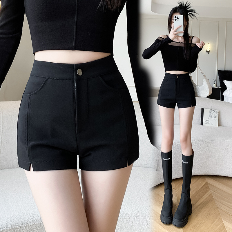 Black High Waist Stretch A- Shown Straight Shorts Women's Summer 2024 Summer New Style Skinny Hot Hip Pants