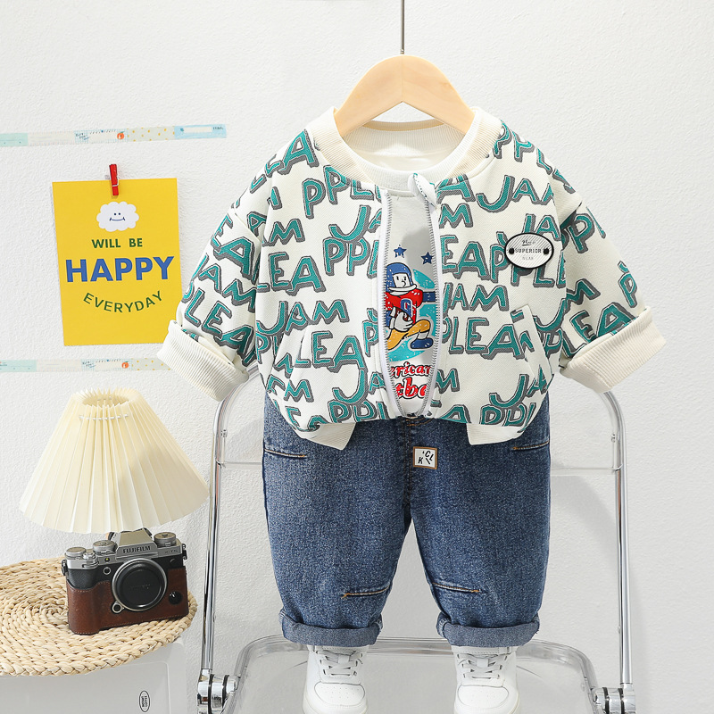 Picture of Boys' Autumn Outfit Set 2024 New Korean Style Casual Long-Sleeve Three-Piece Clothing Set Wholesale Trendy Style