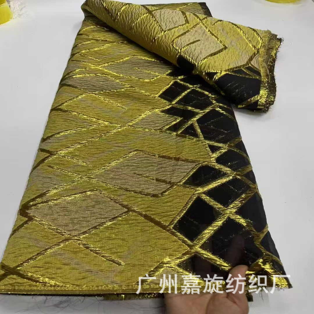 African Organza Asymmetrical Graphic Hot Gold Woven Jacquard Fabric Organza Jacquard Fabric