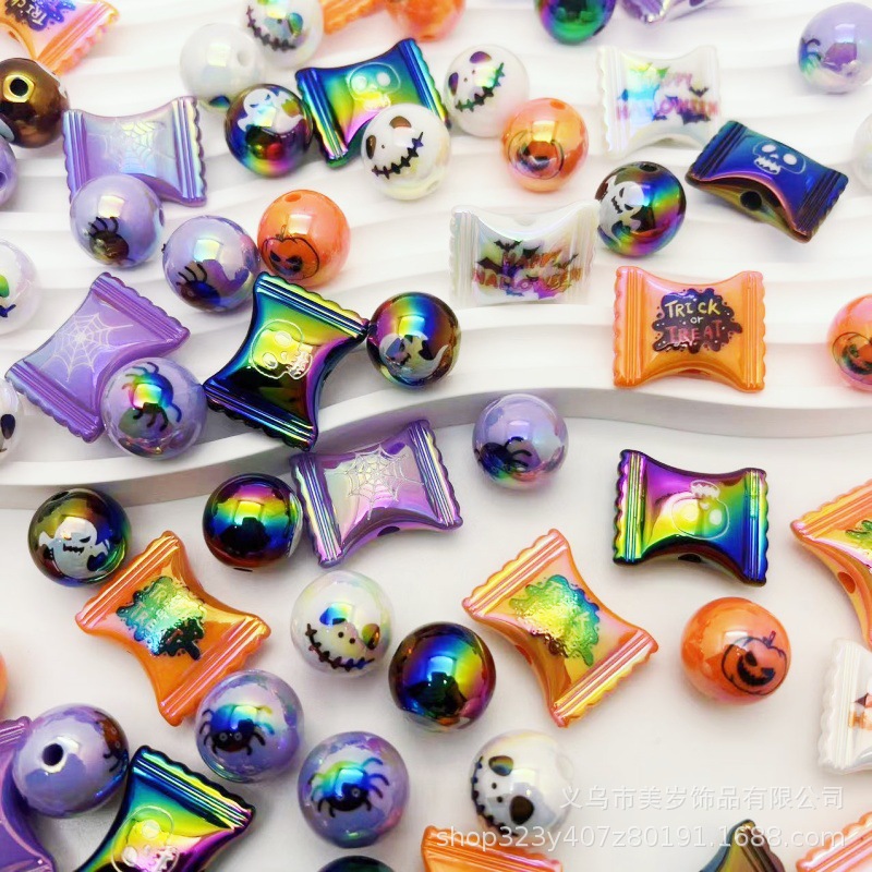 New Halloween Pumpkin Beads Candy Bag Straight Hole Beaded DIY Mobile Phone Chain Keychain Beaded Pen Accessories