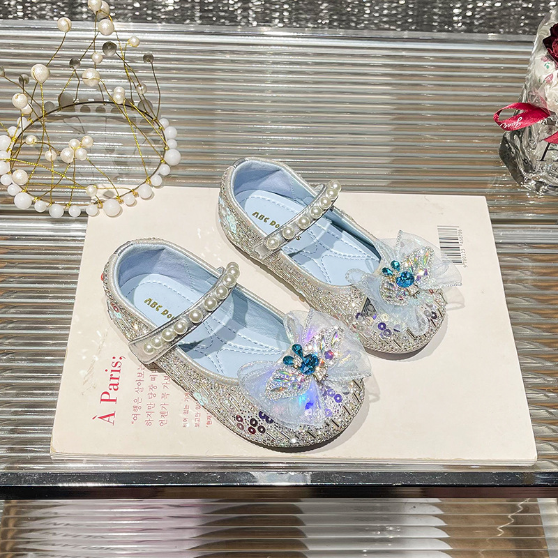 Girls' Luminous Princess Shoes 2025 Spring New Korean Style Pearl Crystal Shoes with Light Shining Soft Sole Shoes for Children