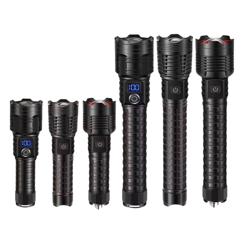 White laser telescopic zoom flashlight power display USB charging household outdoor lighting flashlight