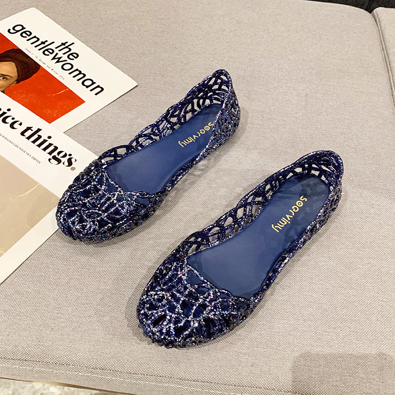 Picture of Hollow closed toe sandals summer shiny crystal dance shoes jelly shoes flat soft bottom hole beach shoes women Wholesale