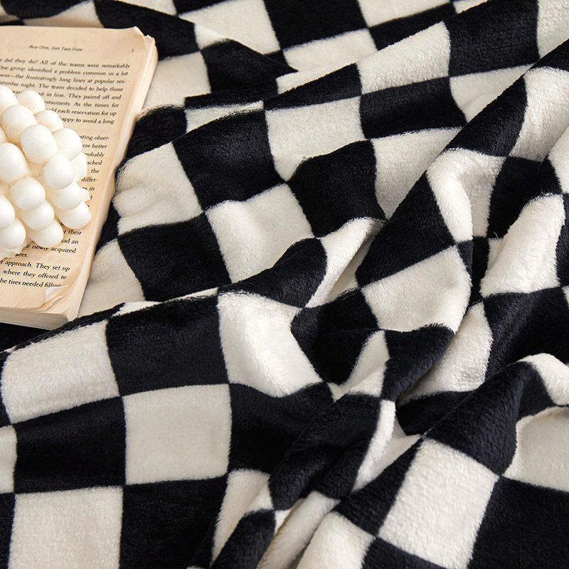 Picture of New Checkerboard Flannel Blanket Thickened Milk Blanket Coral Fleece Nap Blanket Foreign Trade Gift Blanket Wholesale