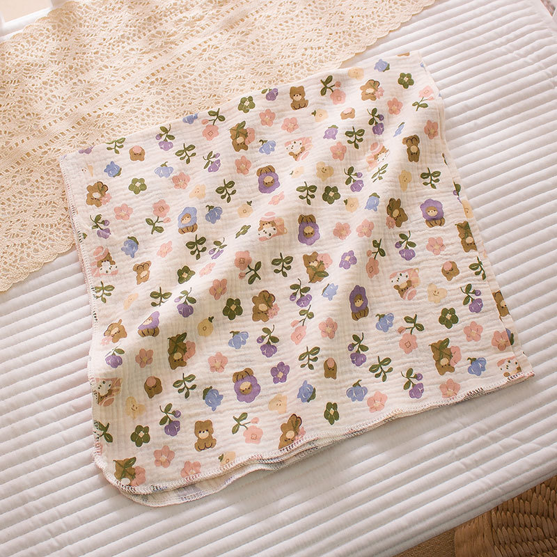 Picture of 2-layer cotton gauze delivery room single-layer double-layer printed wrinkled gauze baby home clothes saliva towel quilt blanket bath towel