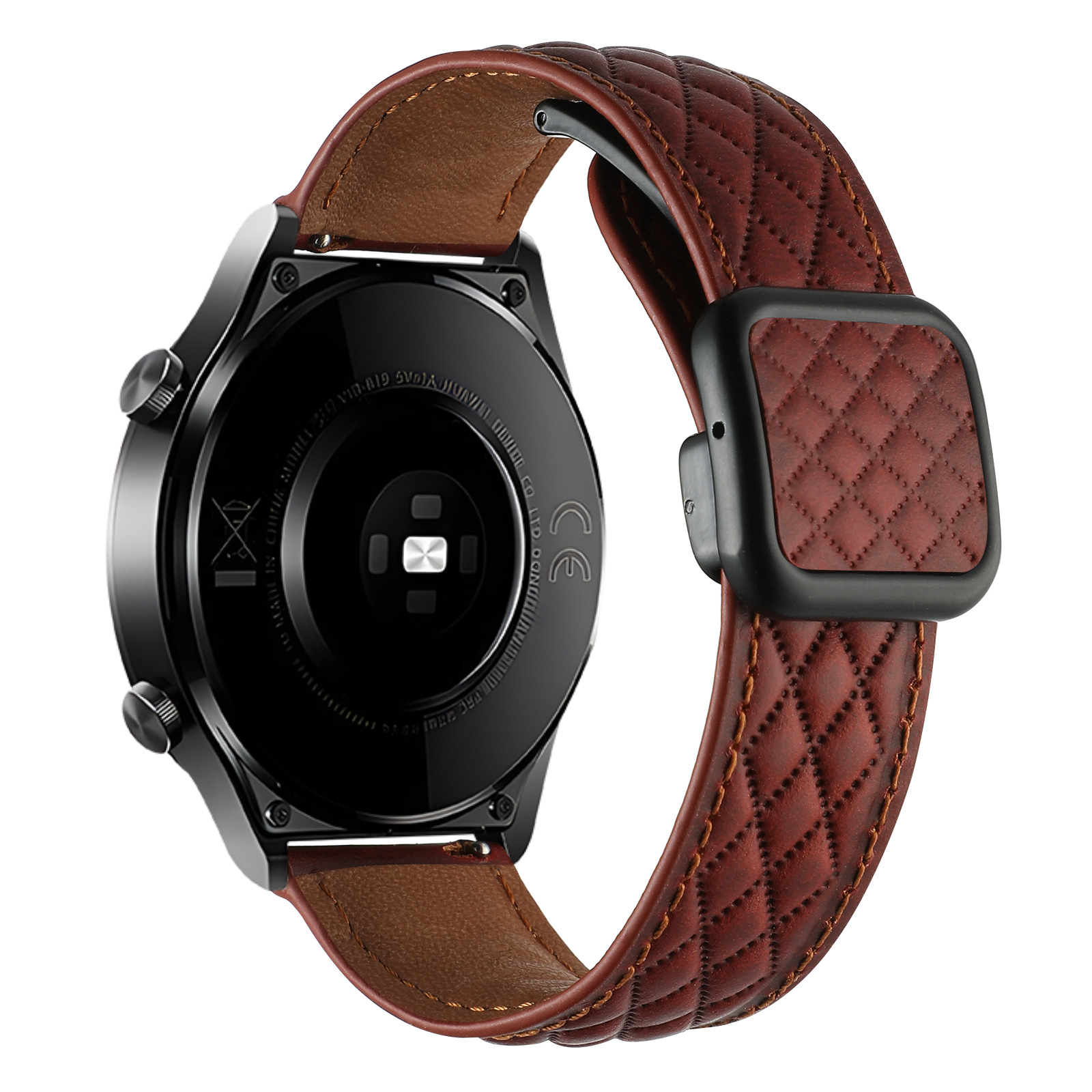 Picture of Suitable for Huawei Gt5 Samsung Watch Xiaomi S4 Genuine Leather Quilted Pattern Double-Sided Leather Magnetic Square Buckle Watch Strap Gt6