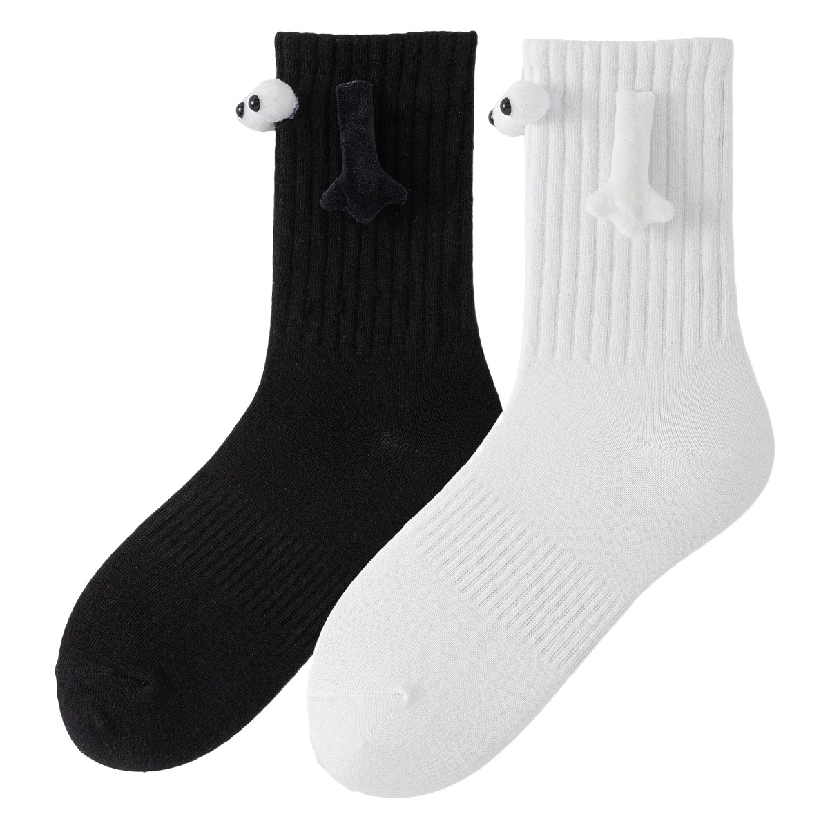 Summer Thin Shake Tone Cotton Sweat Absorbent Iron Stone Mid-length Socks Couple's Foot-holding Socks Magnetic Suction Handle Cute Hand-holding Socks