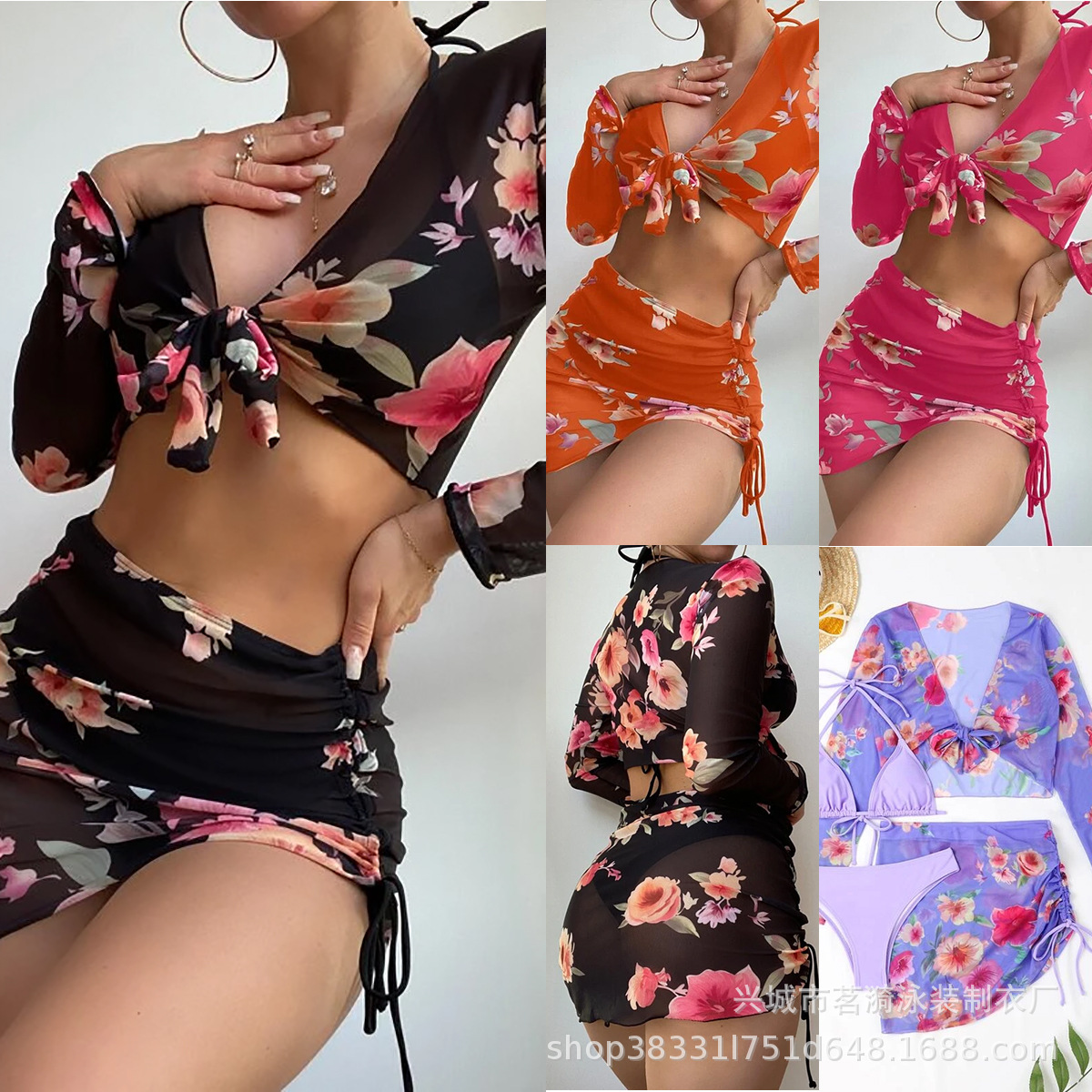 Mingyi New Amazon Explosions European and American bikini bikini Sexy Split Multicolor Printed Four-Piece Swimsuit