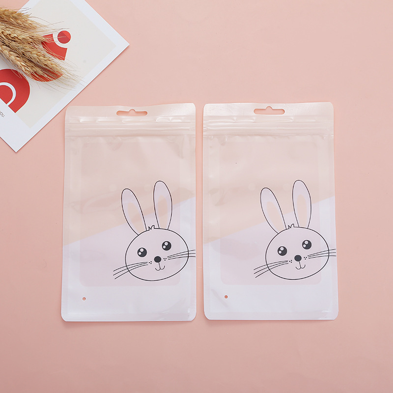 Cartoon rabbit children ice sleeve bag cute printed self-sealing bag spot wholesale PE transparent ice sleeve packaging bag