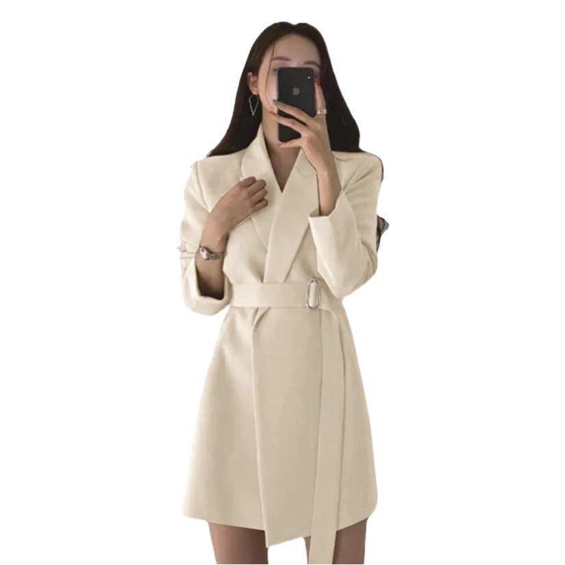 Mid-Length Retro Blazer with Belt, Korean Style 2023 Casual and Elegant Ins-Style Blazer for Women, Commuter Style
