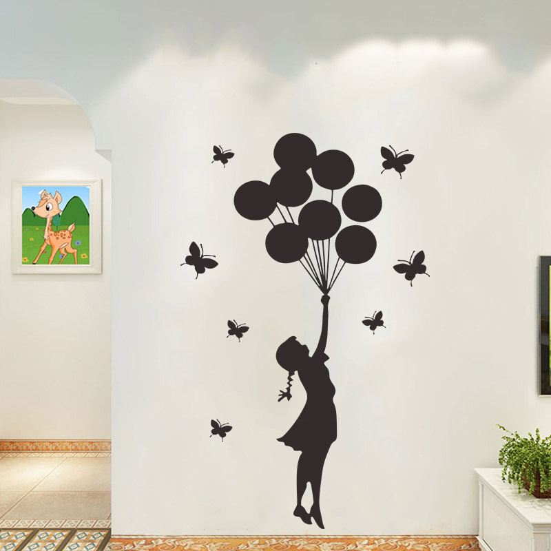 Picture of Butterfly Balloon Girl Generation carved wall stickers living room bedroom children's room background decoration creative wall stickers FX2025