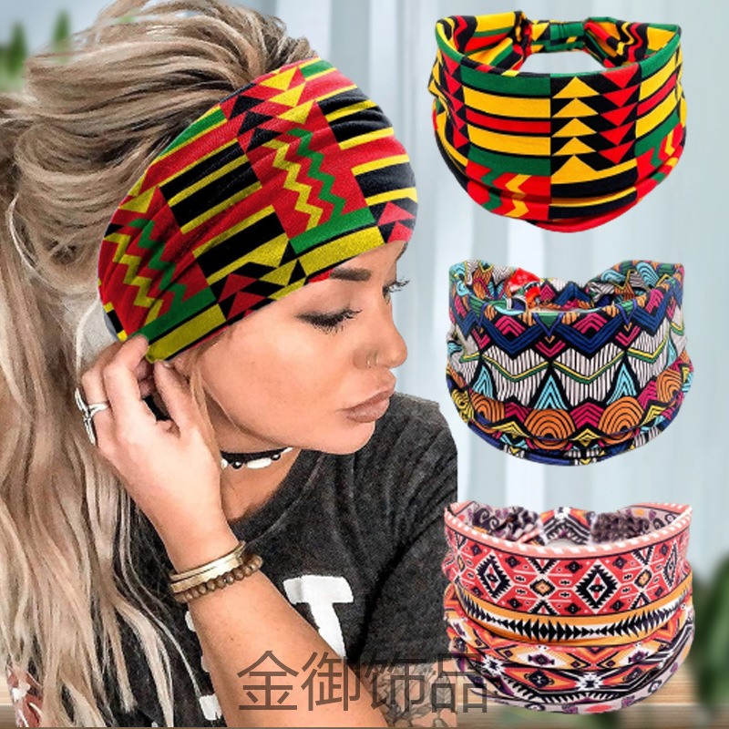 European and American hair band printing wide side elastic knot sports yoga sweat absorbent headband ladies factory headdress hair band wholesale