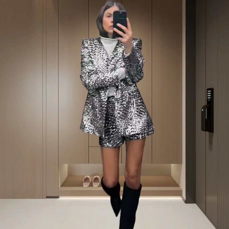 Picture of Amazon AliExpress 2024 cross-border women's clothing new sequined women's casual suit jacket high waist casual shorts