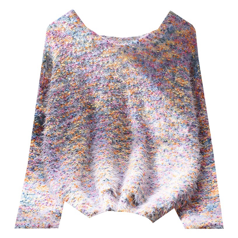 Colorful Color Point Pullover Sweater Women's Spring and Autumn 25 New Korean-style All-match Long-sleeved Loose Knitted Top Hollow Out