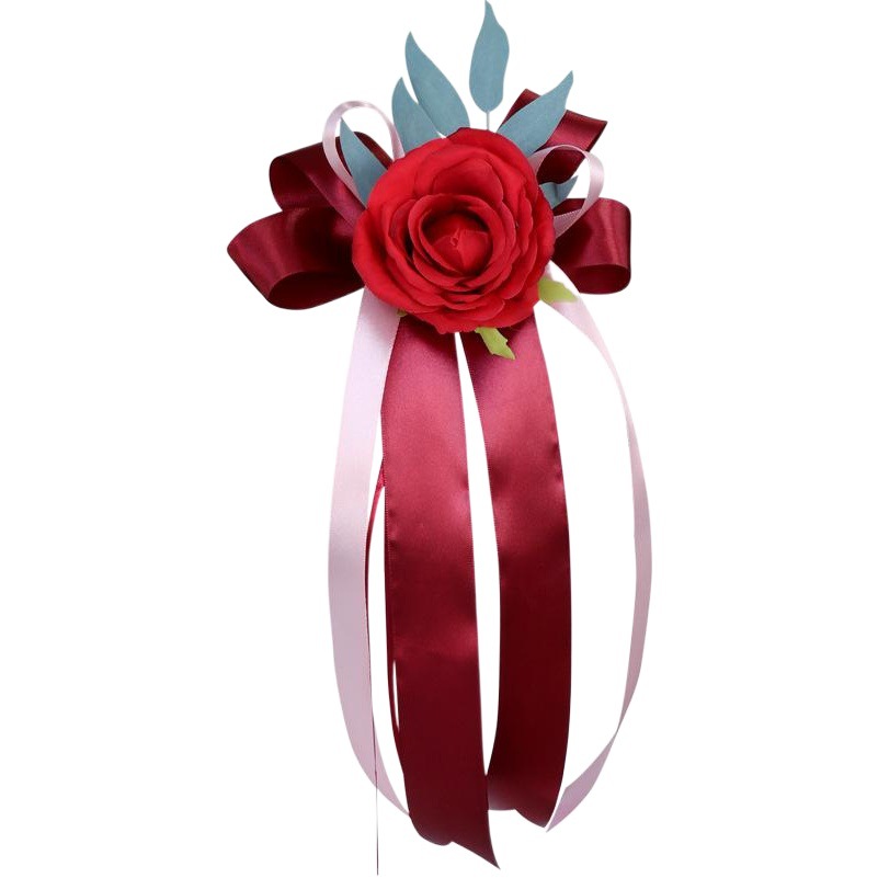 Wedding car bow decoration wedding vice car team layout simulation Rose Garland rearview mirror door handle flower