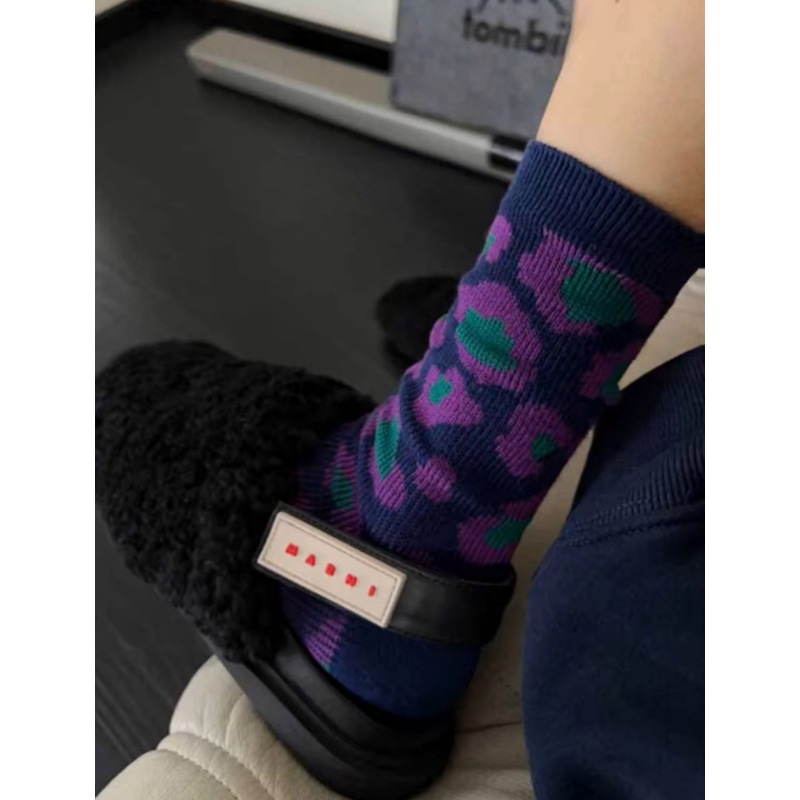 Vintage Artistic Geometric Houndstooth Socks Women's Mid-tube Socks Maillard Double Needle Double Way Niche Design Mid-tube Socks