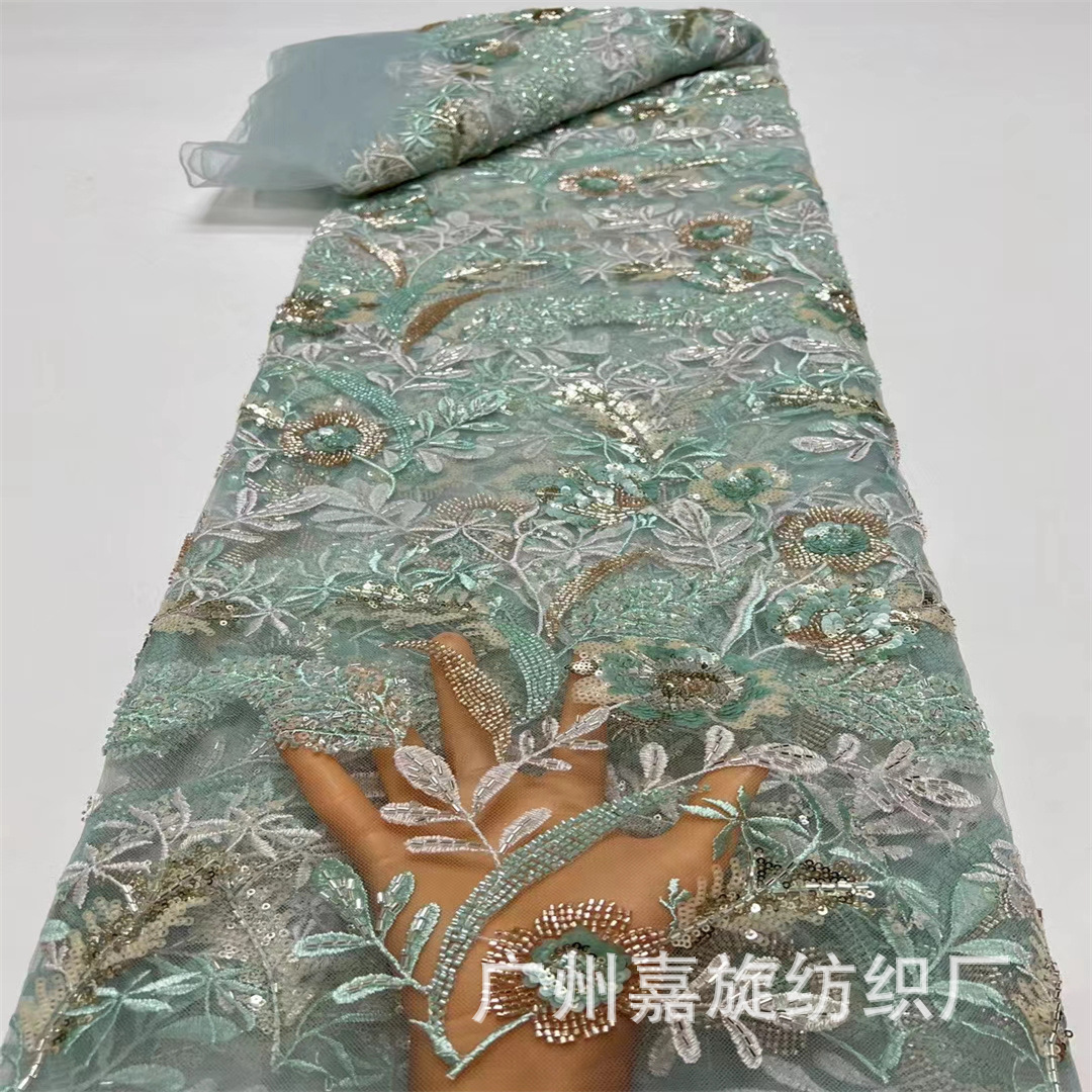 Picture of Positioning embroidery plus flower cheongsam dress fabric Middle East sequins lace embroidered cloth embroidery JX4209
