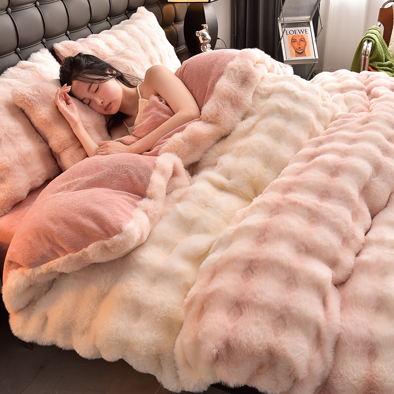 Cross-border e-commerce velvet milk velvet four-piece bed sheet quilt cover winter thickened flannel quilt cover fleece-lined three-piece set