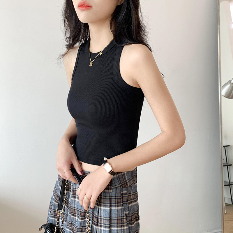 Picture of Anti-exposure white vest women's summer outer wear hot girl navel wear sports BM style bottoming slim sleeveless top