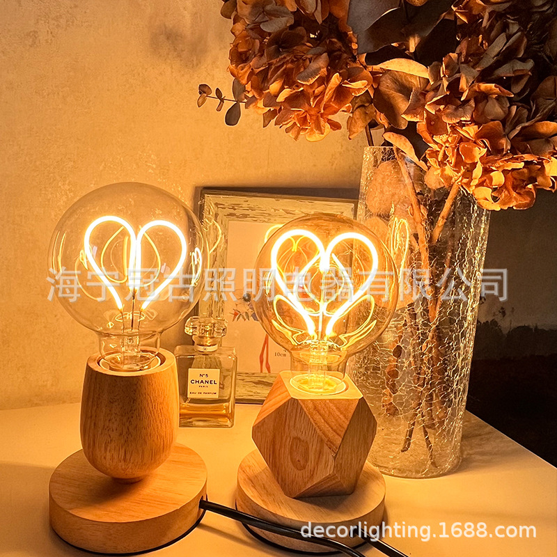 Cross-border spot Edison retro wooden lamp cap wooden table lamp bedroom bedside bar restaurant decorative table lamp