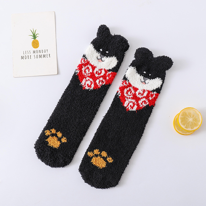 Picture of Winter Coral Fleece Sleep Socks Women Cute Puppy Cartoon Socks Thickened Warm Floor Socks Adult Towel Socks