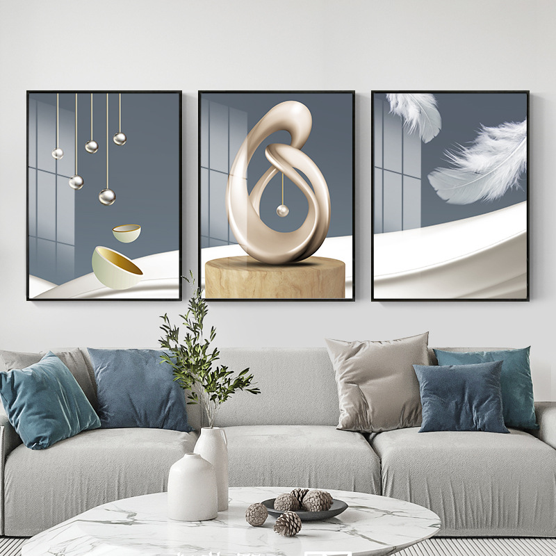 Modern Light Luxury Living Room Decorative Painting Abstract Geometric Sofa Background Wall Mural Simple Creative Atmospheric Triple Hanging Painting