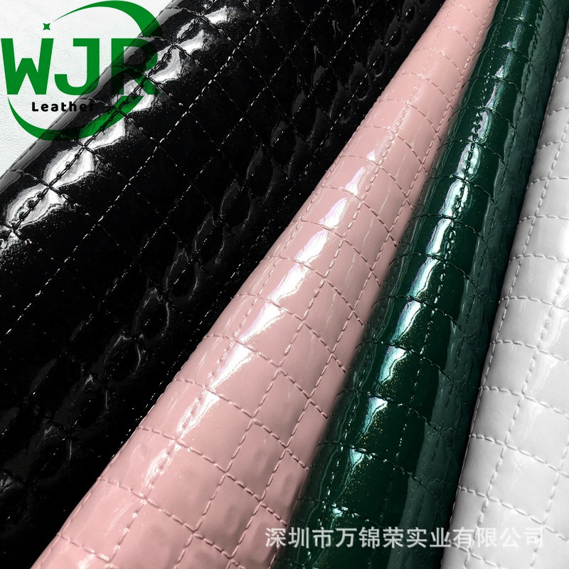 Embossed PVC Mirror Leather Embossed Rhombus Leather Imitation Quilted Imitation Embroidered Crystal Plaid Light Man-made Bag Belt Leather