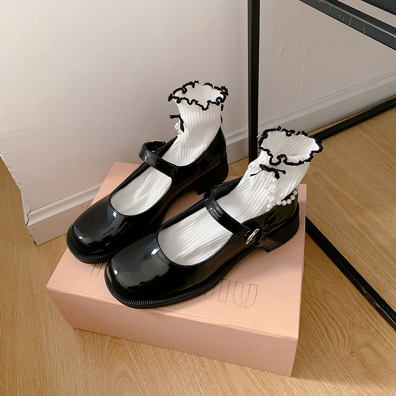 Same Style Spring New Japanese Round-Toe Chunky Heel Mary Jane Loafers for Women