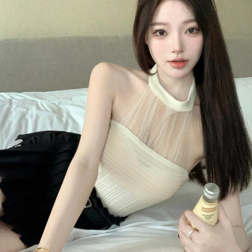 Lace Hanging Neck Sling Women's Summer Chest Wrapping Vest French Style Chic Strapless Hot Girl Sexy Knitted Top