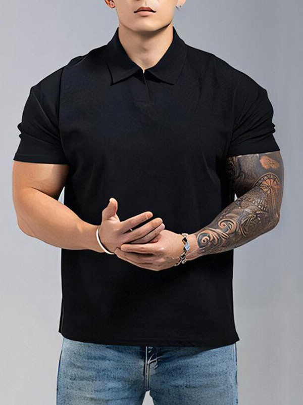 Summer New Simple Solid Color Chinese Style POLO Henry Collar Sports Casual Breathable Fitness Cuff Short Sleeve T-shirt for Men