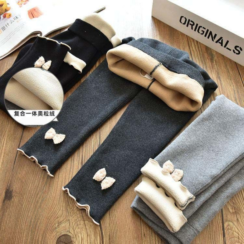 Girls' Leggings fleece-lined Thickened Little Girl's Long Pants Children's Warm Pants Outer Wear Winter Baby's Cotton Pants Autumn and Winter