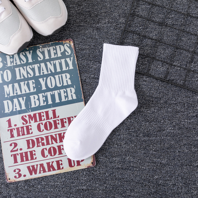 Picture of Socks New Wholesale Solid Color Mid-Calf Socks High Elastic Sports Socks Thickened Towel Bottom Black and White Men's Socks Zhuji Socks