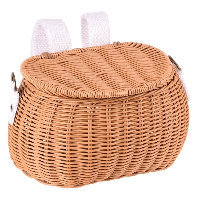 Ins Children's Bicycle Basket Balance Car Hand-woven Front Basket with Cover Scooter Baby Car Front Basket