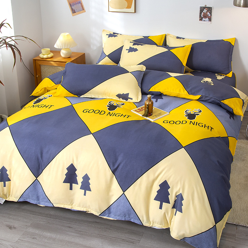 Picture of Small fresh sanding quilt cover four-piece water-washed cotton bed sheet quilt cover simple student dormitory single three-piece wholesale