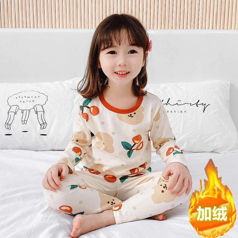 Picture of New children's thermal underwear suit fleece-lined thickened winter cotton sweater girls' autumn clothes long pants warm clothes