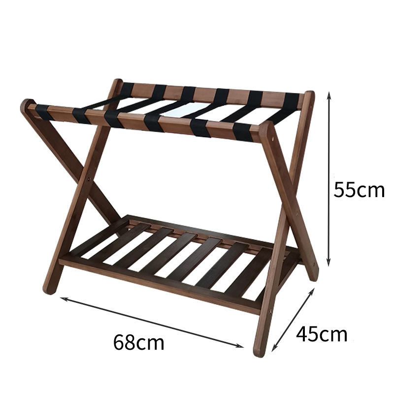 Picture of Hotel Luggage Rack Black Household High-grade Nanzhu Folding Bedroom Storage Rack Simple Double-layer Luggage Storage Rack