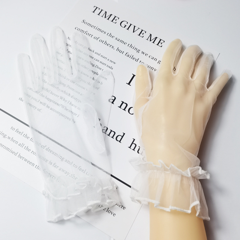Picture of Transparent Short COS Gloves play Colorful Mesh Bag Finger Wedding Evening Dress Sexy Accessories Black Lace DIY