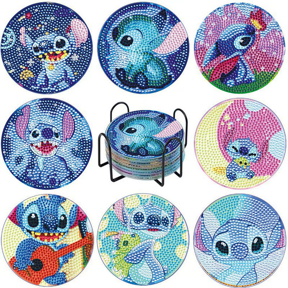 Aliexpress Hot Selling Cross-Border Diamond Painting Coaster Round DIY Dot Diamond Home Wear with Cup Holder Bright Diamond Cartoon Pattern