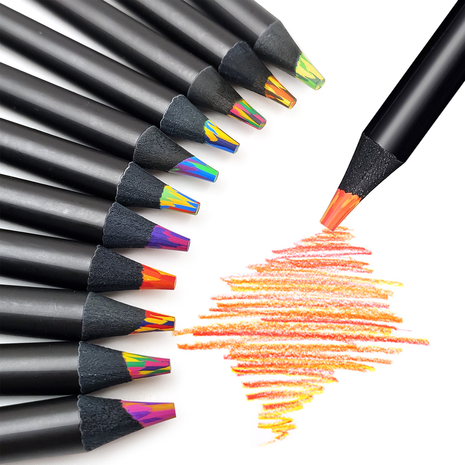 New 8-color black wood rainbow color pencil thick rod random color core 12 color color pencil creative graffiti cross-border wholesale