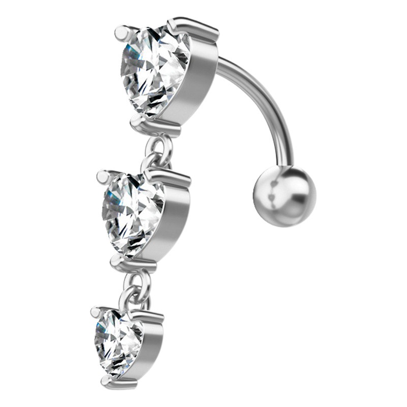 Stainless steel cross-border new inverted Rod three-heart zircon belly button ring belly button nail puncture jewelry online wholesale puncture