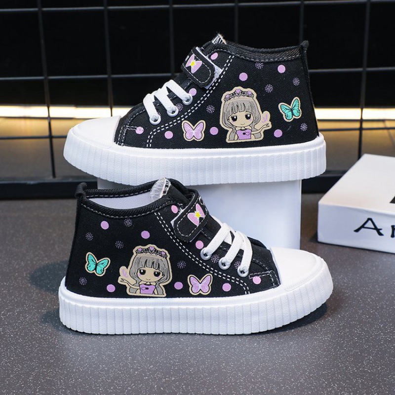 Picture of Foreign Trade Children's High-top Canvas Shoes 2024 Spring and Autumn New Breathable Girls Casual Shoes Little Girls Cartoon Board Shoes