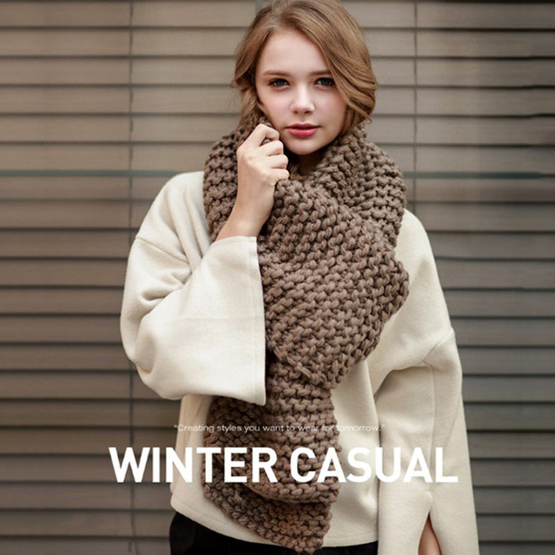 Korean Style New Thick Woolen Handmade Scarf for Women Winter Thickened Solid Color Student Couple Knitted Warm Scarf Wholesale