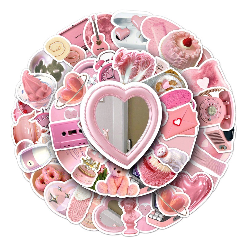 50 Pink Ins Style Creative Advanced Sense Nordic Style DIY Mobile Phone Case Hand Account Book Sticker Waterproof Birthday Gift