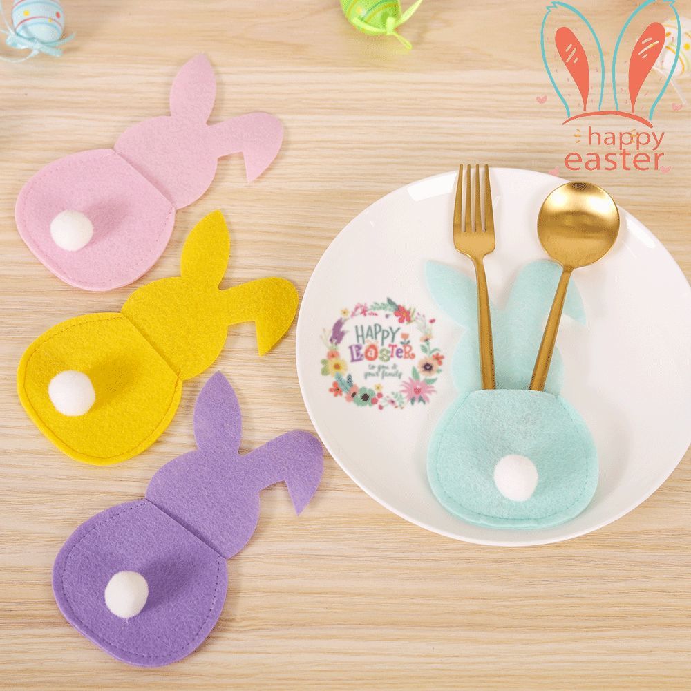 Cross-Border Easter Tableware Felt Bag Rabbit Shape Dining Table Creative Decoration Felt Silverware Holder Bag