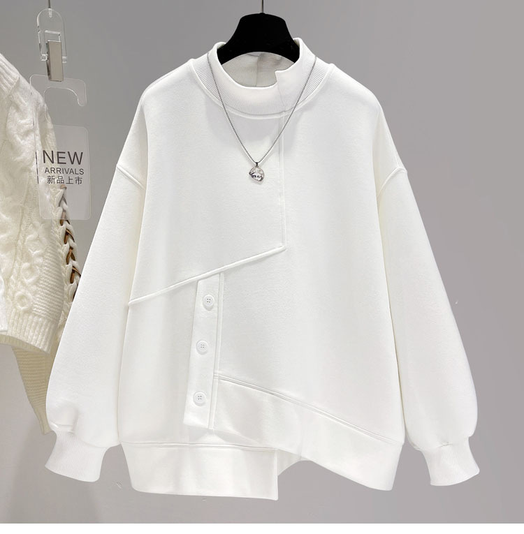 Plus size women's solid color half turtleneck sweater women's autumn and winter clothing design irregular loose long sleeve T-shirt top women