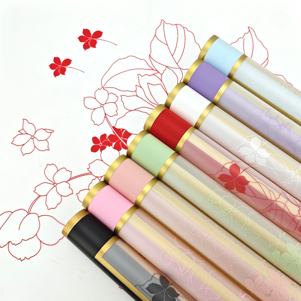 Rose Space golden edge jelly film wrapping paper waterproof flower wrapping paper gift bag flower paper factory wholesale