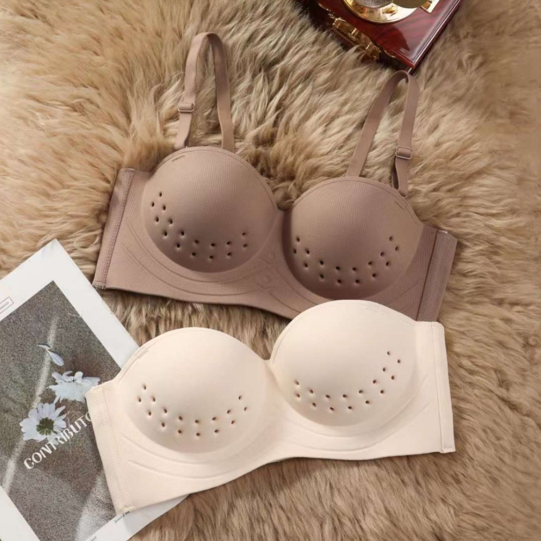 Hole Cup Bra Thin Non-marking Rimless Breathable Underwear One-piece Strapless Push-up Non-slip Bra