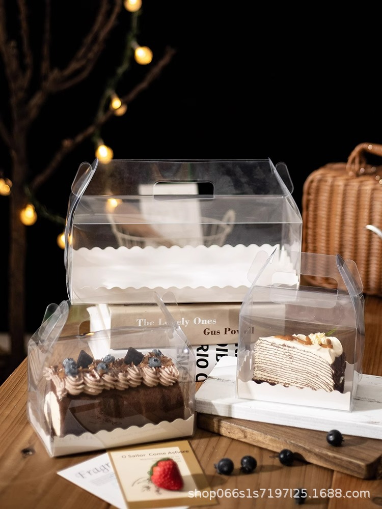 Cake roll packing box portable transparent Swiss roll quilt towel roll whole half roll cutting piece multi-layer cake packing box